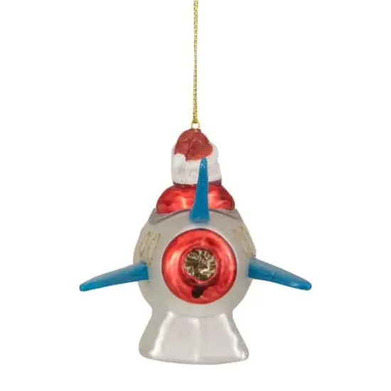 4.5" Santa In A Silver Rocket Ship Glass Christmas Ornament {10}