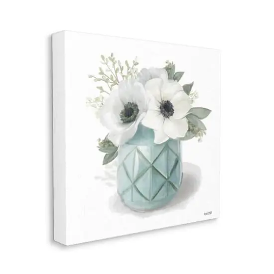 Stupell Industries Soft White Flowers in Turquoise Planter Canvas Wall Art {1}
