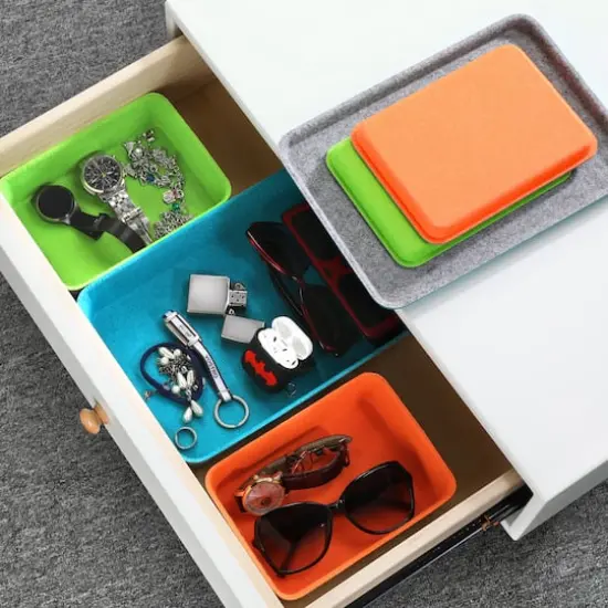 Welaxy Felt 3 Piece Drawer Organizer Bins with Lids Turquoise/Orange/Green {9}