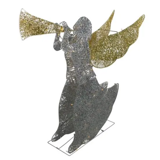 46" Silver & Gold Lighted 3D Glittered Angel Outdoor Christmas Décor {3}