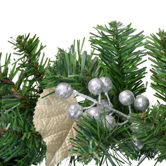 Two-Tone Pine with Purple Poinsettias Berries & Pine Cones Garland, Unlit {6}