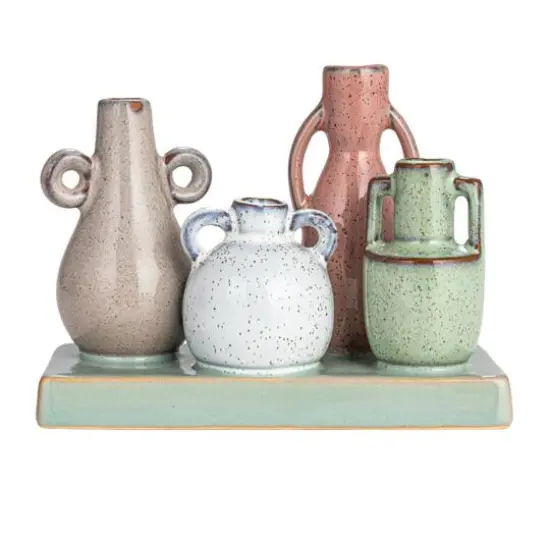 Hello Honey&reg; 5.5" Multicolor with Reactive Glaze Base Mounted Stoneware Vases {9}