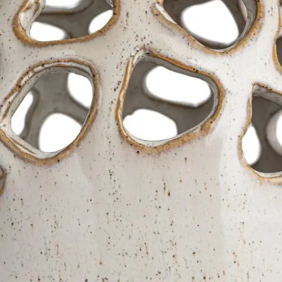 Hello Honey® 7.5" Cream Stoneware Flower Frog Vase with Reactive Glaze {10}