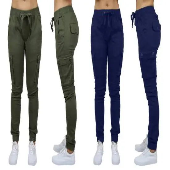 Galaxy By Harvic Loose Fit Cotton Stretch Twill Women's Cargo Joggers 2 Pack Olive/Navy {1}