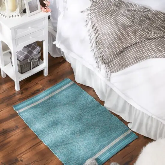 DII&reg; Modern Stripe Variegated Handwoven Recycled Yarn Rug, 2ft. x 3ft. Smoke Blue {4}