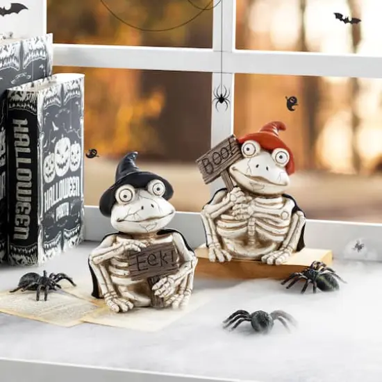 Glitzhome&reg; 7"H Halloween Resin Skeleton Frogs Table Decor Set {3}