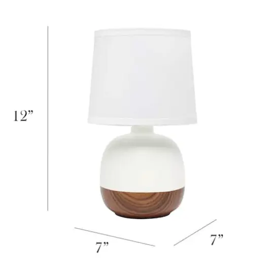 Simple Designs 12" Petite Mid Century Dark Woodgrain Base Table Lamp Off White {4}