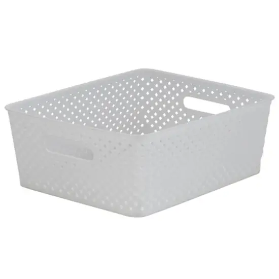 Simplify Medium Resin Wicker Storage Bin White {1}