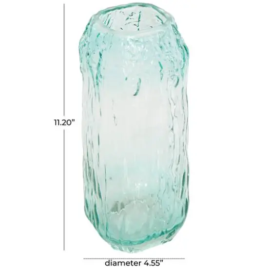 11" Green Ombre Handmade Abstract Textured Rectangular Glass Vase {4}