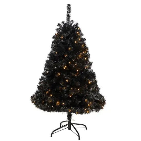 4ft. Pre-Lit Black Artificial Christmas Tree, Clear LED Lights {1}