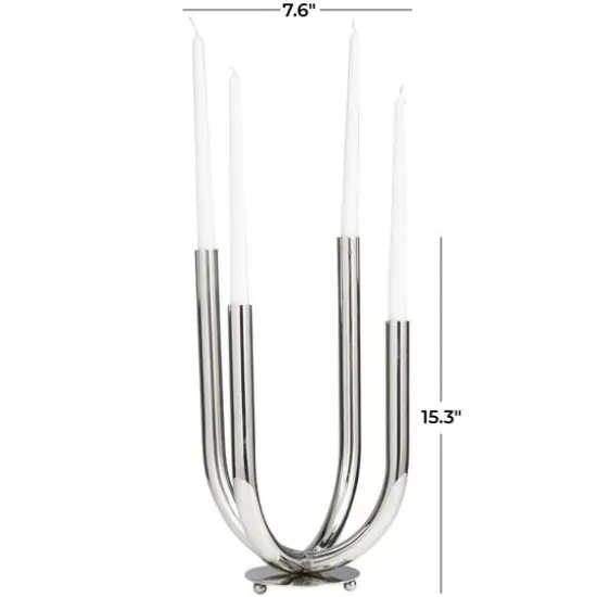 15" Silver Stainless Steel Abstract U-Shaped Candelabra {6}