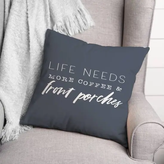 18" x 18" Coffee & Porches Throw Pillow Slate {3}