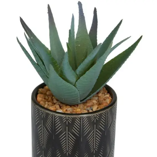 Green Faux Foliage Small Succulent Artificial Plant with Leaf Patterned Pot Set {7}