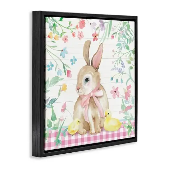Stupell Industries Easter Bunny & Chicks Floater Framed Art Black {4}