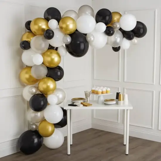 10ft. Black, White, Gray & Gold Balloon Garland by Celebrate It&trade; {1}