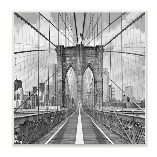 Stupell Industries Brooklyn Bridge Black White Industrial Landscape City Architecture,12" x 12" {1}