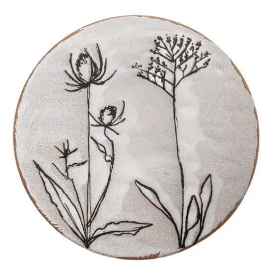 Hello Honey® 12" White & Black Round Debossed Stoneware Pedestal with Flowers & Reactive Glaze {10}