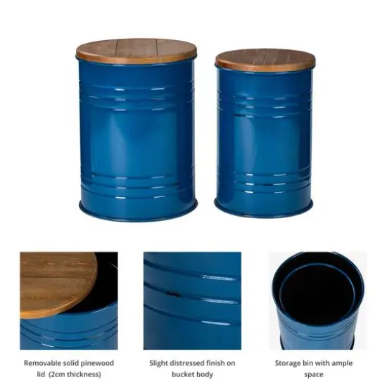 Glitzhome&reg; Metal Storage Accent Table with Solid Wood Lid Set Navy Blue {5}