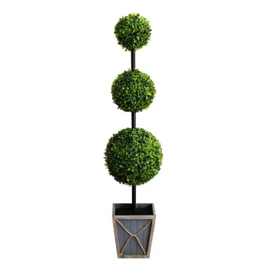 4ft. LED UV Resistant Triple Ball Boxwood Topiary in Decorative Planter {4}