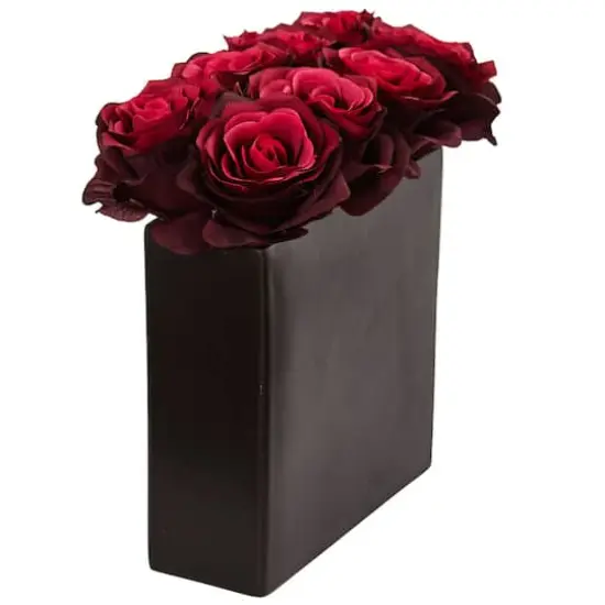Rose Arrangement In Black Square Vase Burgundy {3}