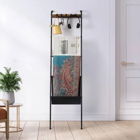 NEX&trade; 64.5" Farmhouse Decorative Ladder with 5 Hooks & Pocket {7}