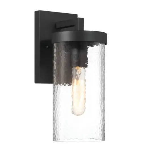 Hello Honey&reg; Aria Matte Black Cylindrical Textured Water Glass & Metal Wall Mounted Outdoor Light {7}