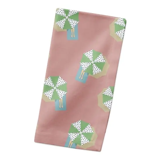 Umbrella Print Cotton Twill Napkin Green and Pink {3}