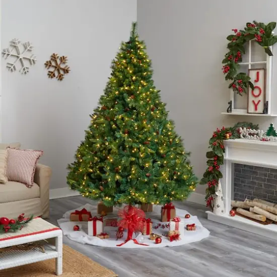8ft. Pre-Lit West Virginia Mixed Pine Artificial Christmas Tree with Pinecones, Clear LED Lights {3}
