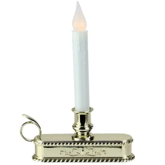 8.75" Pre-Lit White & Gold LED C5 Flickering Christmas Candle Lamp With Handle Base {4}