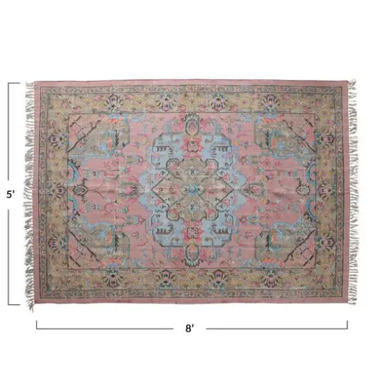 Hello Honey&reg; Multicolor Distressed Print Dhurrie Woven Cotton Rug with Fringe, 96" x 60" {6}