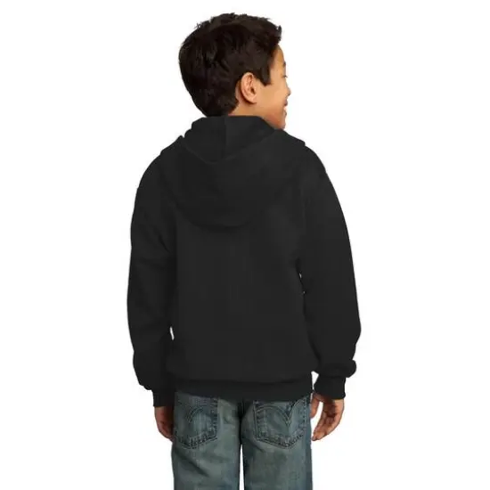 Port & Company&reg; Youth Core Fleece Full-Zip Hooded Sweatshirt Jet Black {6}