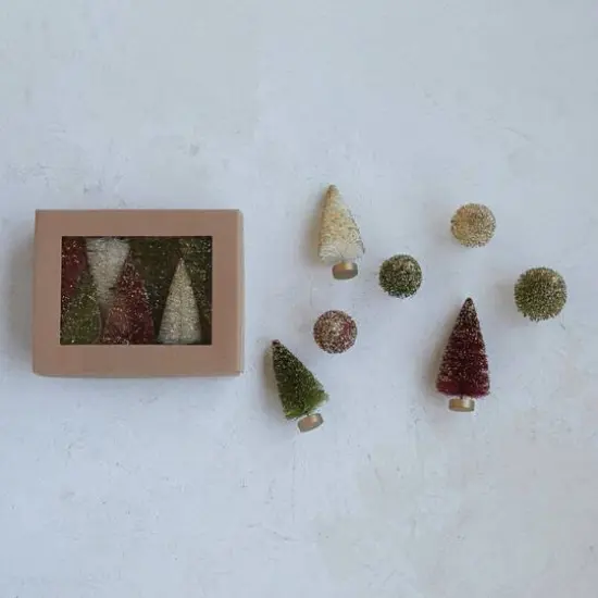 Hello Honey&reg; Sisal Bottle Brush Tree Set with Gold Finish Wood Bases & Glitter {3}