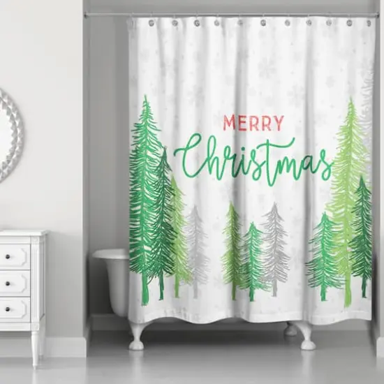 Designs Direct Merry Christmas Forest Snowflakes 71" x 74" Shower Curtain {1}