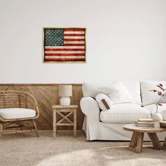 Stupell Industries US American Flag Rustic Pattern Floater Framed Art Gold {3}