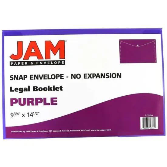 JAM Paper 9.8" x 14.5" Plastic Snap Closure Envelopes, 12ct. Purple {5}