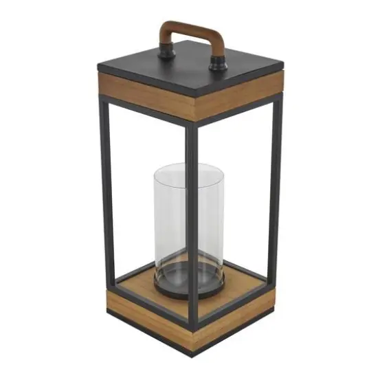17" Brown Metal Open Frame Candle Lantern with Black Metal Accents {6}