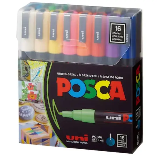 Uni Posca PC-3M 16 Color Fine Tip Paint Marker Set {1}