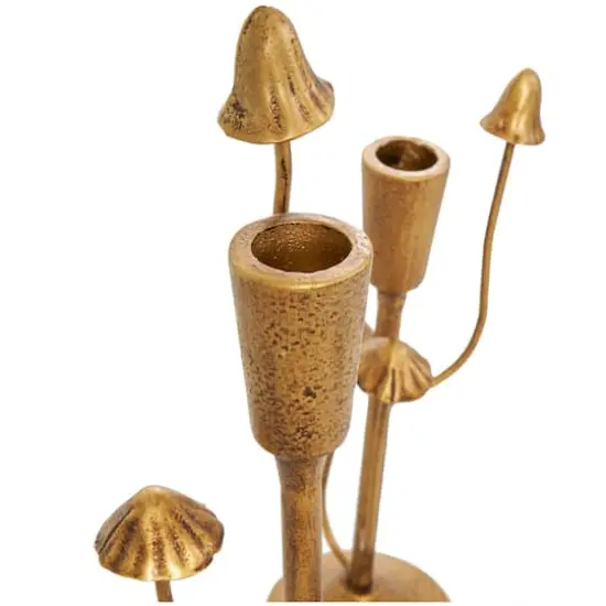 Gold Metal Abstract Mushroom Inspired Candle Holder Set {3}