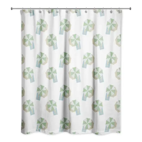 Umbrella Pattern Shower Curtain White and Green {1}