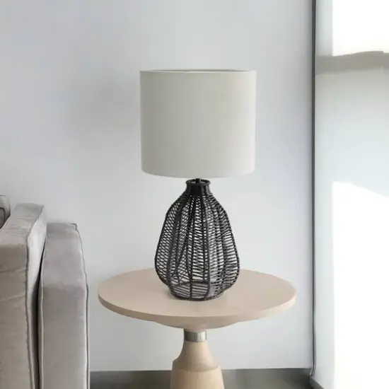 Lalia Home 21" Rattan Paper Rope Table Lamp with Shade Black with light gray shade {5}