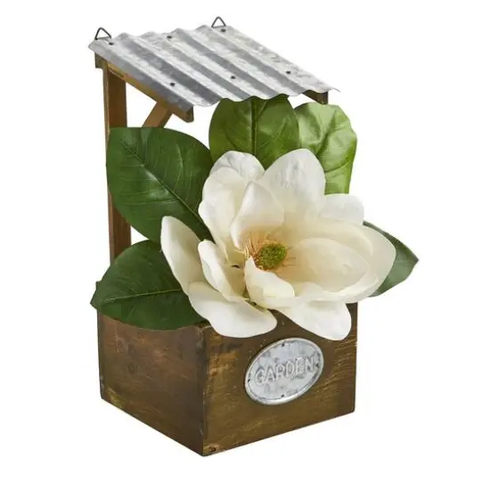 14" Magnolia Artificial Arrangement in Tin Roof Planter {4}