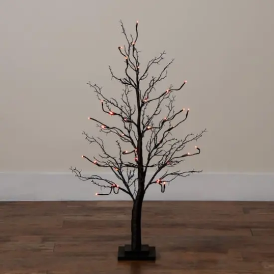 3ft. Pre-Lit Halloween Deluxe Black Twig Artificial Tree with 36 Orange & Purple LED Lights {11}