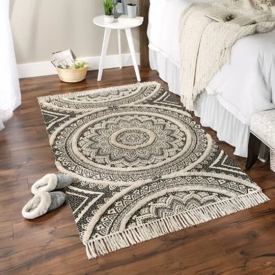 DII&reg; Printed Natural Hand-Loomed Shag Rug, 4ft. x 6ft. Black {6}