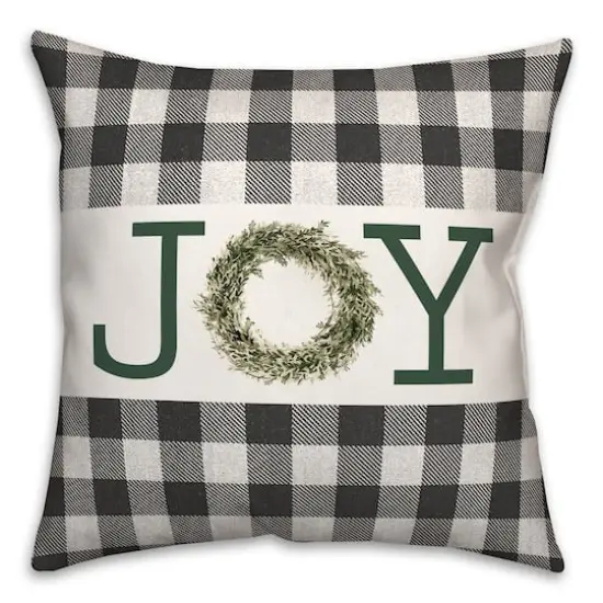 Joy Wreath Green 18x18 Throw Pillow {1}