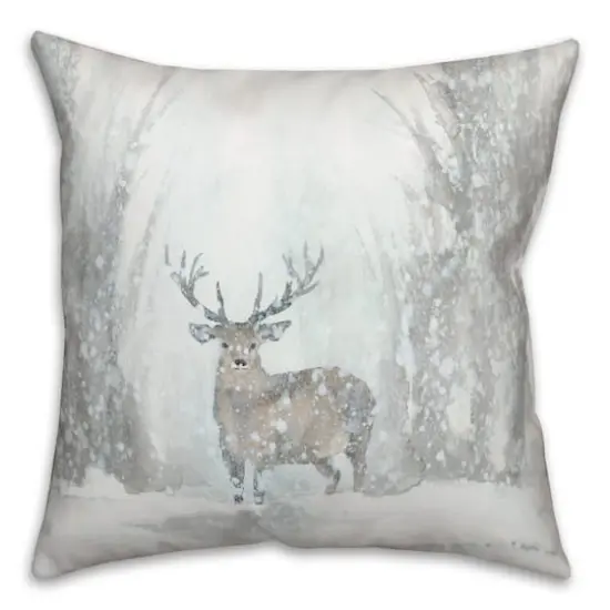 Deer In Winter 18x18 Throw Pillow {1}