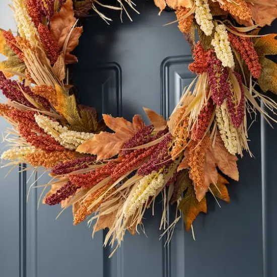 Glitzhome® 24" Fall Sorghum Wreath Includes a Black Metal Wreath Hanger {5}