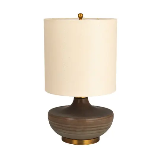 Hello Honey&reg; Brown Stone Glaze Round Stoneware Table Lamp with Classic Cream Drum {1}