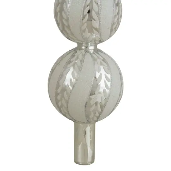15" Silver and White Glitter Glass Finial Christmas Tree Topper {3}