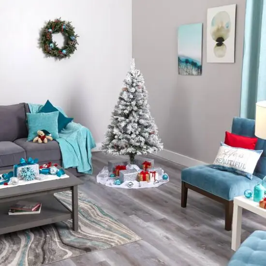 5ft. Unlit Flocked White River Mountain Pine & Pinecones Artificial Christmas Tree {7}