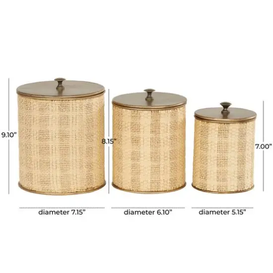 Beige & Gold Woven Paper Decorative Jar Set {9}